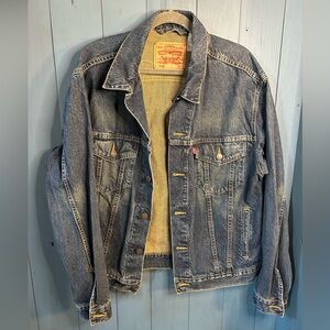 Levi's Men's Classic Blue Denim Jacket w/Harley Davidson Patch on Back | Sz L